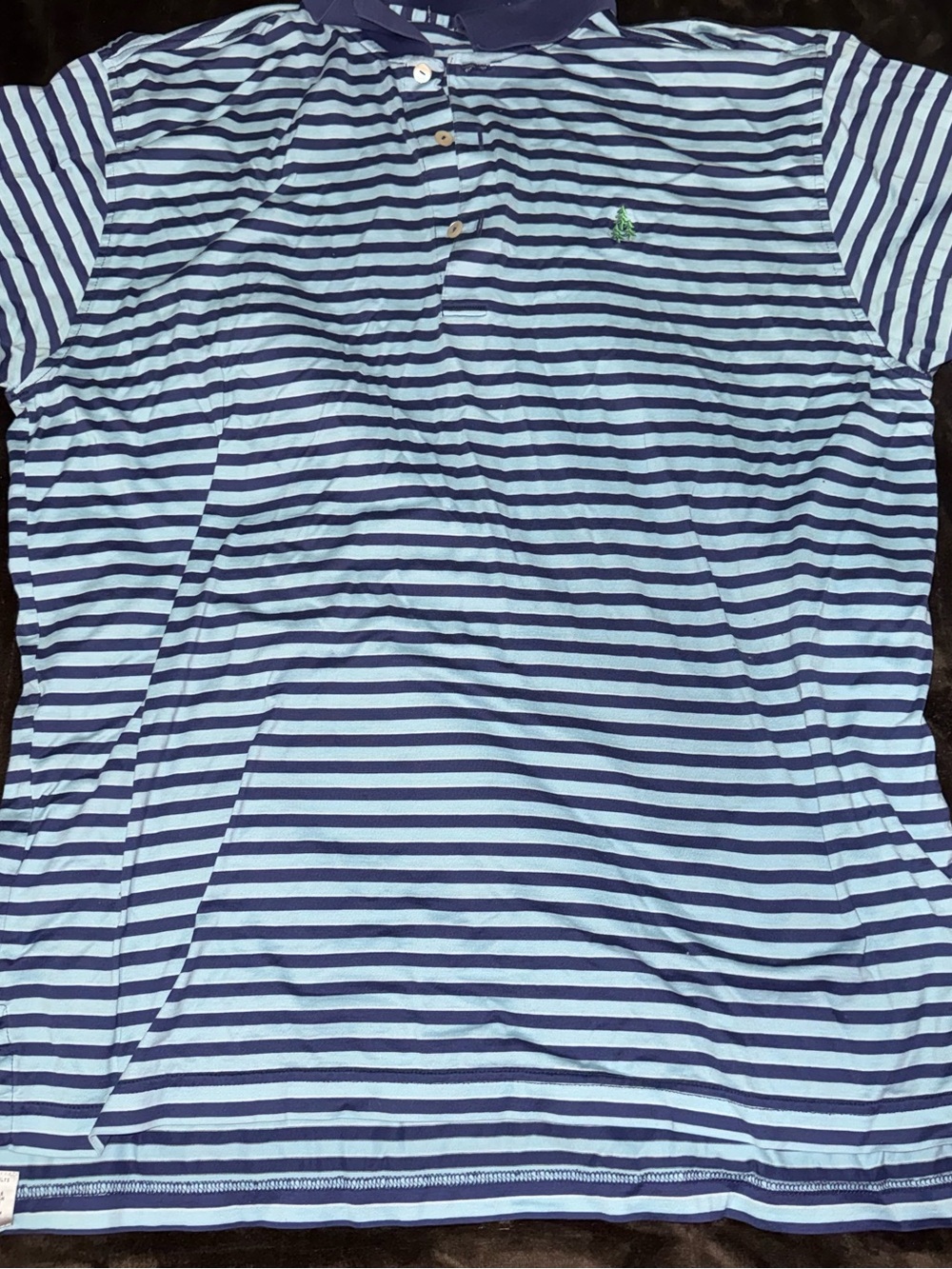 Peter Millar Striped Polo with Green Logo - Light Blue & Navy Size L